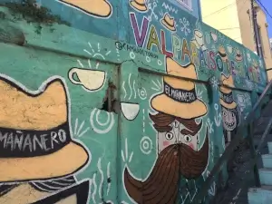 Mur coloré en vert et dessin de street art dans une rue | itinerares
